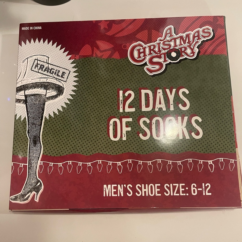 12 Days of Socks Men's Shoe Size 6-12 A Christmas Story Socks Advent Calendar